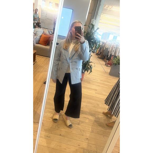 ROSETTA GETTY Light Blue Linen V-Neck Double Breasted Blazer Jacket Size 14 - Picture 14 of 15